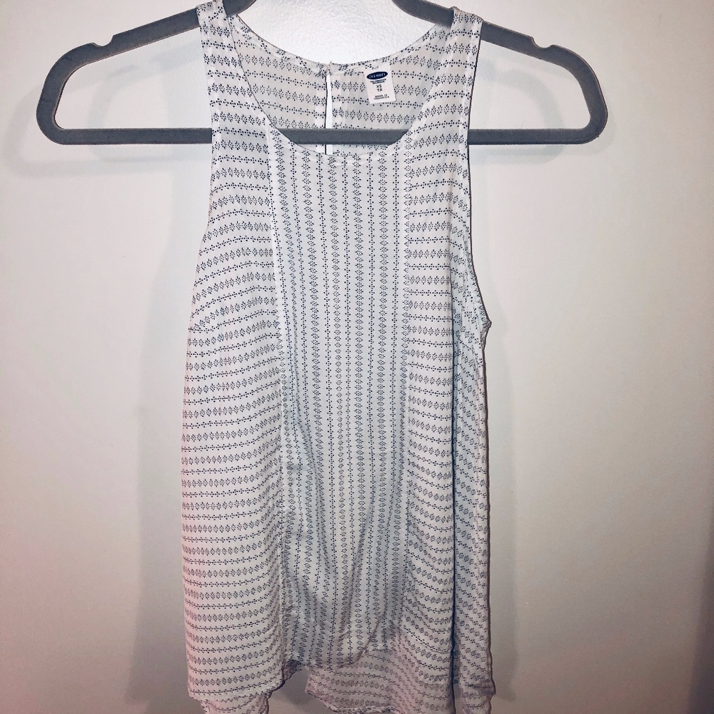 Sleeveless Blue & White Dot Pattern Swing Tank